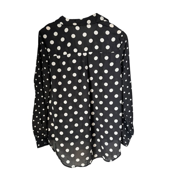 My Michelle Blouse Black/White Polka Dot Button Down Classic Office Large‎ NWT - Picture 2 of 12